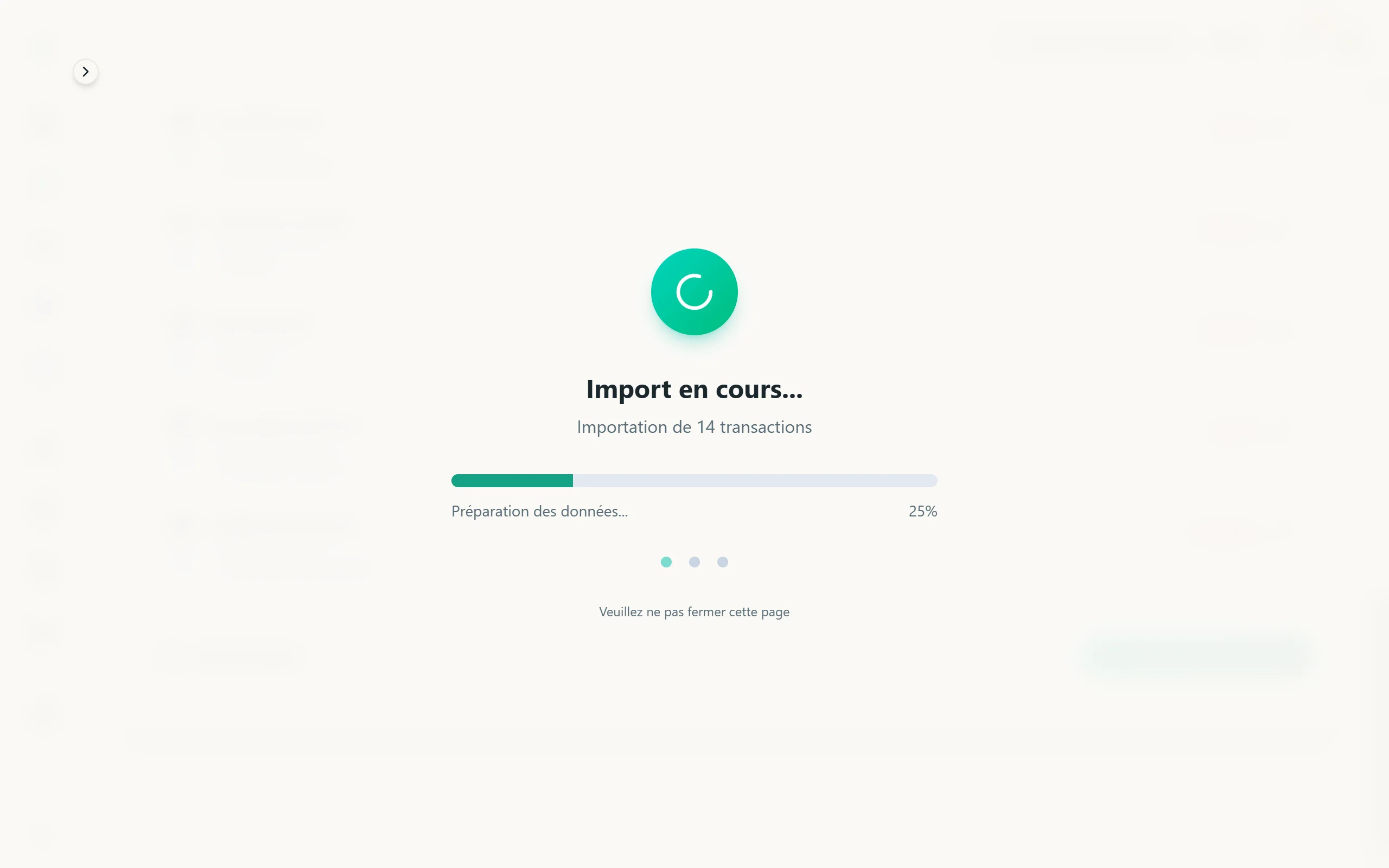 Import en cours avec barre de progression